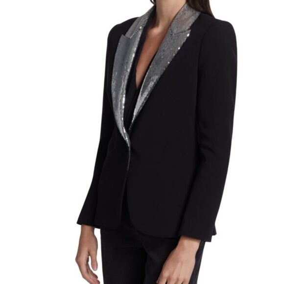 L' AGENCE 'Clementine' Sequin Lapel Ponte Blazer, Black/Silver 00 $850 - Picture 5 of 13